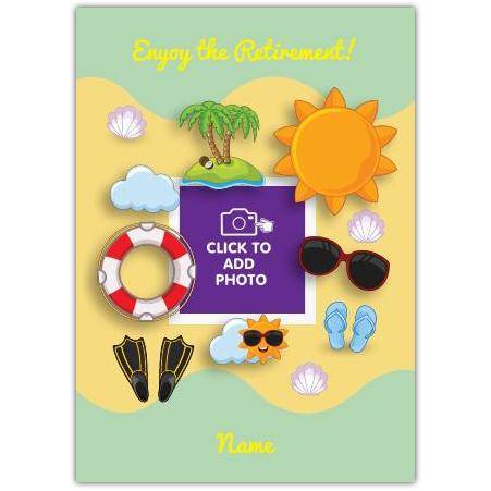 Personalised Beach and Sun Retirement Card with Photo for Enjoying New Adventures
