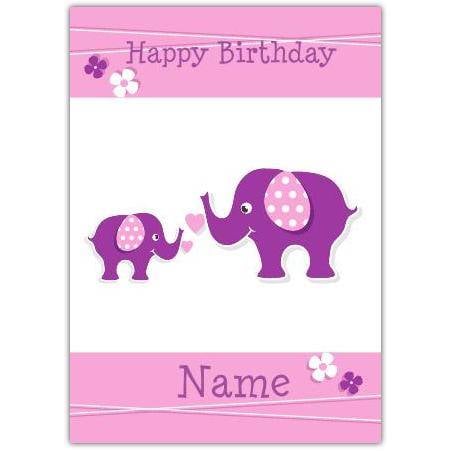 Personalised Purple Elephant Happy Birthday Card for Girls with Custom Name