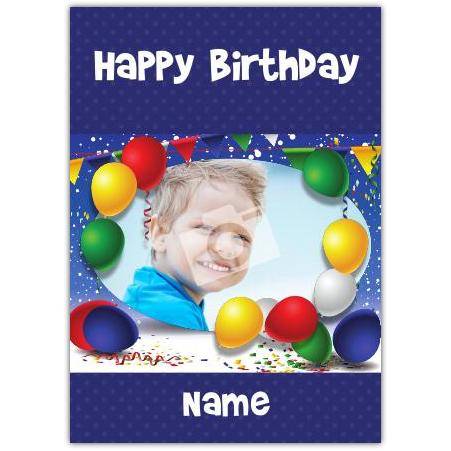 Personalised Happy Birthday Card with Colourful Balloons and Photo Frame Design