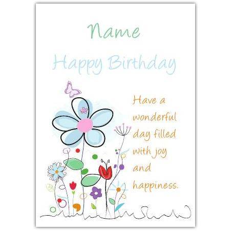 Personalised Happy Birthday Card with Colourful Flowers and Joyful Message