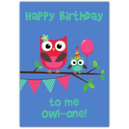 Happy Birthday Owl One Pun Fun Kids Birthday Greeting Card