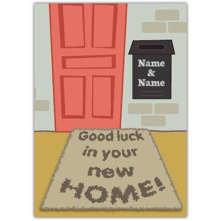 Personalised Good Luck New Home Card with Door Mat Design for Moving House Celebrations