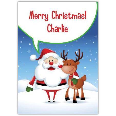 Personalised Merry Christmas Card with Santa and Reindeer Design