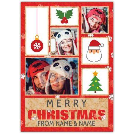 Personalised Merry Christmas Photo Collage Card with Santa Holly and Tree Design