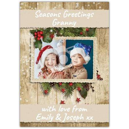 Personalised Seasons Greetings Christmas Card for Granny with Photo and Names