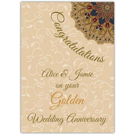 Personalised Golden Wedding Anniversary Congratulations Card with Elegant Floral Design