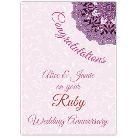 Personalised Ruby Wedding Anniversary Card with Elegant Purple Floral Design
