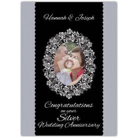 Personalised Silver Wedding Anniversary Card with Photo Frame and Congratulations Message