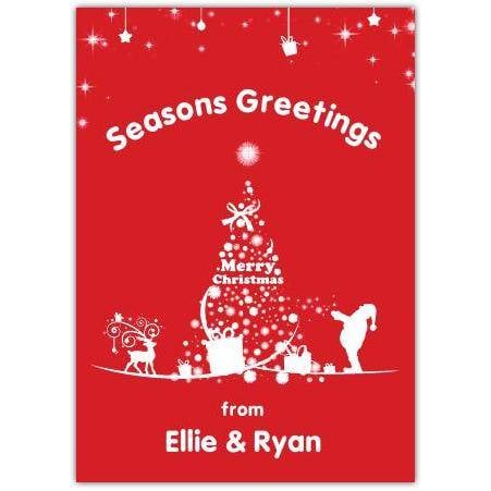 Personalised Seasons Greetings Merry Christmas Card with Festive Tree and Santa Design