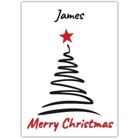Personalised Minimalist Christmas Tree Card with Red Star and Merry Christmas Greeting