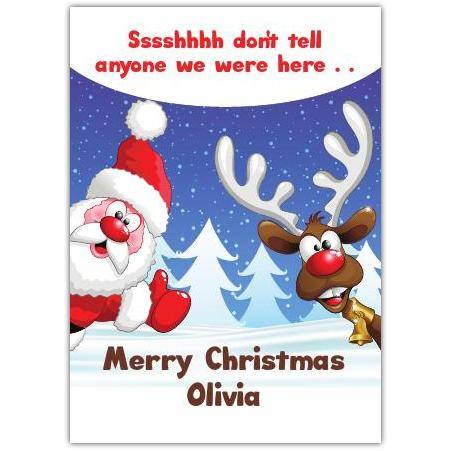 Personalised Santa and Rudolph Fun Christmas Card with Secret Message