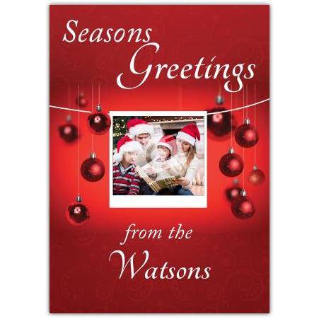 Personalised Red Bauble Christmas Card with Photo and Seasonal Greetings