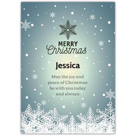 Personalised Merry Christmas Joy and Peace Snowflake Winter Card