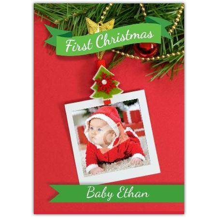 Personalised First Christmas Baby Photo Tree Decoration Christmas Card