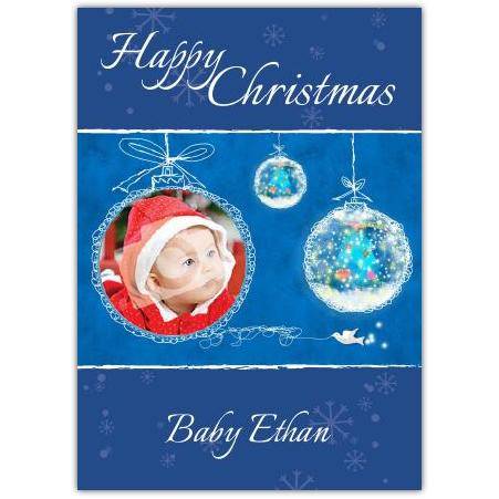 Personalised Happy Christmas Bauble Photo Card with Custom Name for Festive Greetings