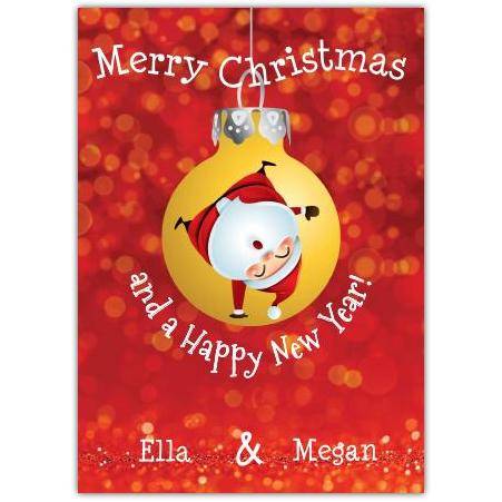 Personalised Merry Christmas Santa Bauble Card with Happy New Year Message