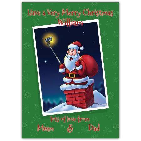 Personalised Selfie Santa Claus Christmas Card with Custom Name and Family Message