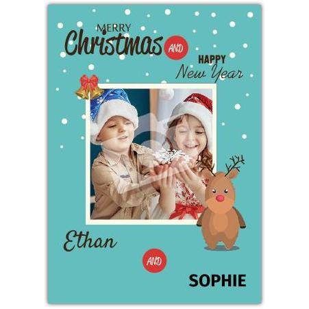 Personalised Rudolph Christmas and Happy New Year Photo Card for Kids and Family