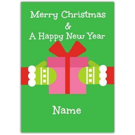 Personalised Pink Present Christmas And New Year Greeting Card