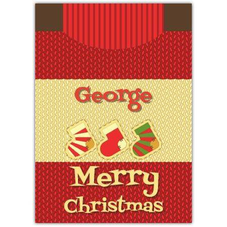 Personalised Merry Christmas Card with Festive Jumper and Stockings Design