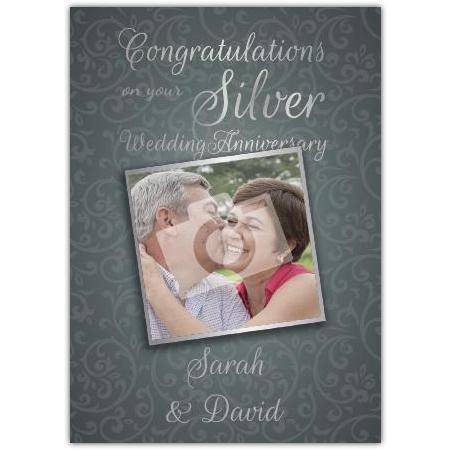 Personalised Silver 25th Wedding Anniversary Photo Congratulations Card