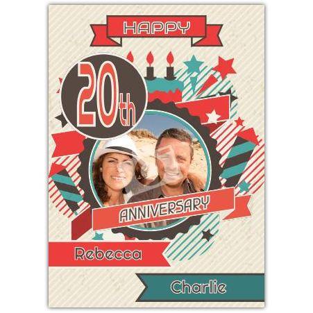Personalised 20th Anniversary Card with Photo and Names Happy Celebration Design