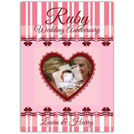 Personalised Ruby 40th Wedding Anniversary Card with Photo Heart Design and Names Option