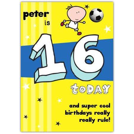 Personalised Football 16th Birthday Card for Boys Super Cool and Fun Design