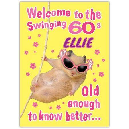 Personalised 60th Birthday Card Swinging 60s Hamster with Sunglasses and Name Option