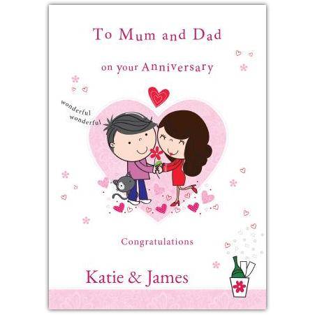 To Mum and Dad Anniversary Card Romantic Couple Design Personalised Congratulations