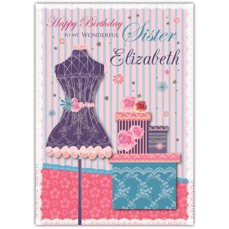 Happy Birthday To My Wonderful Sister Personalised Card with Dressmaker Design
