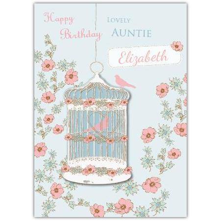 Personalised Birthday Card for Lovely Auntie with Floral Birdcage Design
