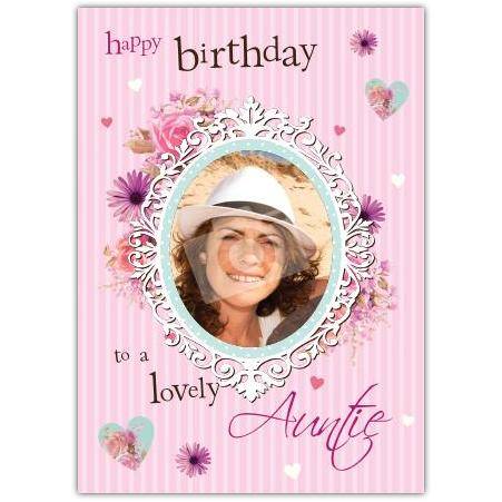 Personalised Happy Birthday Card for a Lovely Auntie with Floral Photo Frame Design
