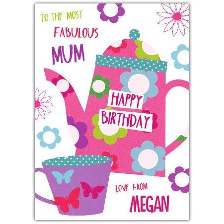 Fabulous Floral Teapot Birthday Card for Mum Personalised with Name