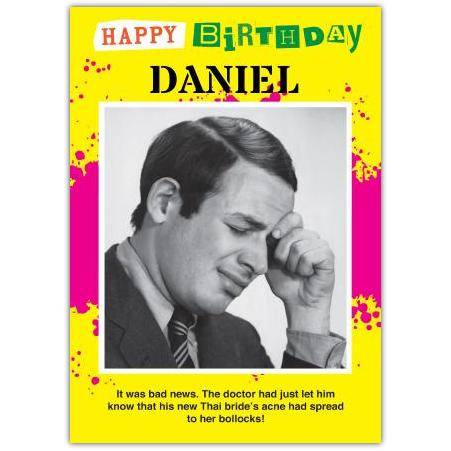 Personalised Humorous Thai Bride Birthday Card with Retro Photo and Funny Quote