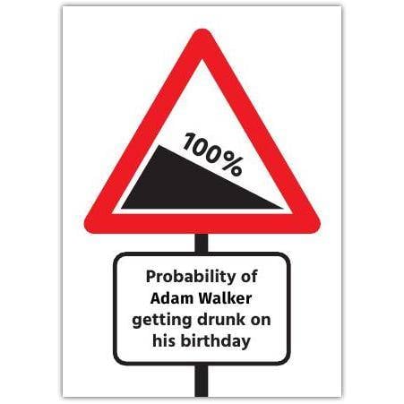 Personalised Probability of Getting Drunk Birthday Card with Custom Name and Percentage Design