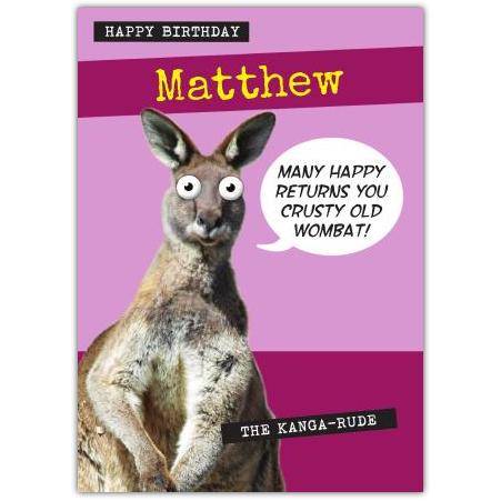 Funny Crusty Old Wombat Humorous Birthday Card for Him with Personalised Name