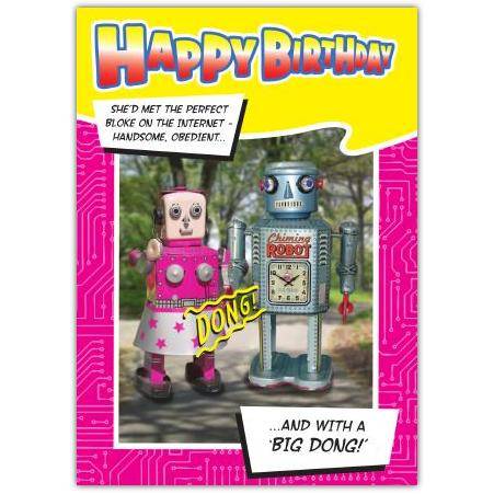 Funny Robot Couple Birthday Card with Humorous Internet Dating Joke