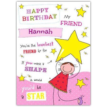 Personalised Female Birthday Card Loveliest Star Friend Design for Girls
