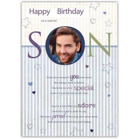 Personalised Special Son Birthday Photo Card with Sentimental Message
