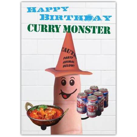 Happy Birthday Curry Monster Humorous Celebration Card with Personalised Option