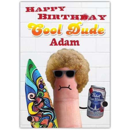 Personalised Cool Dude Surfer Birthday Card with Name and Photo Option