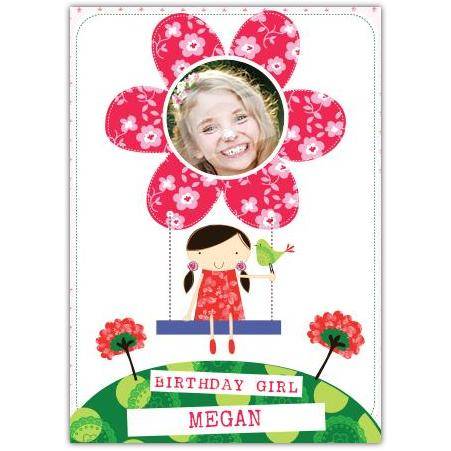 Personalised Birthday Girl Photo Card with Flower Design for Girls Birthday Celebration