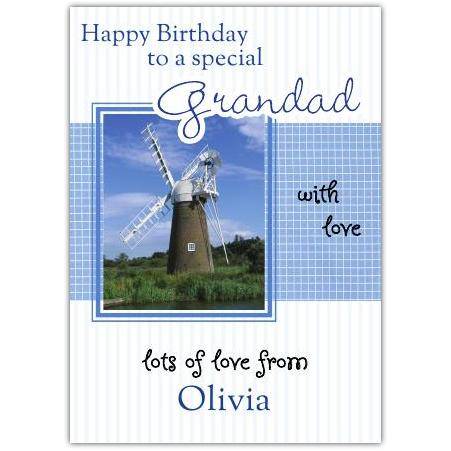Personalised Happy Birthday Grandad Card with Windmill Design and Custom Name Option