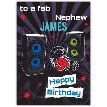 Fab Nephew Personalised Music Themed Birthday Card