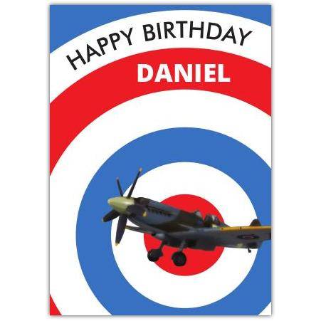 Personalised Spitfire Aeroplane Birthday Card with Target Design for Boys and Men