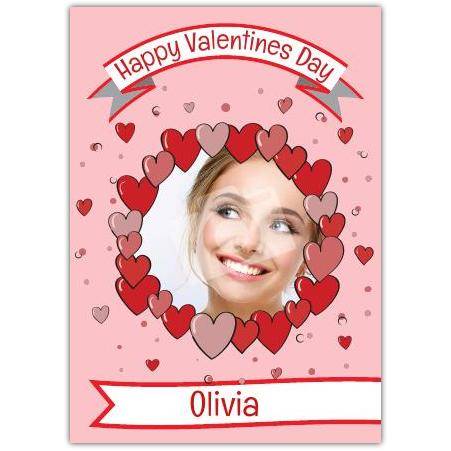 Personalised Valentine's Day Circle of Hearts Photo Card with Custom Name and Message
