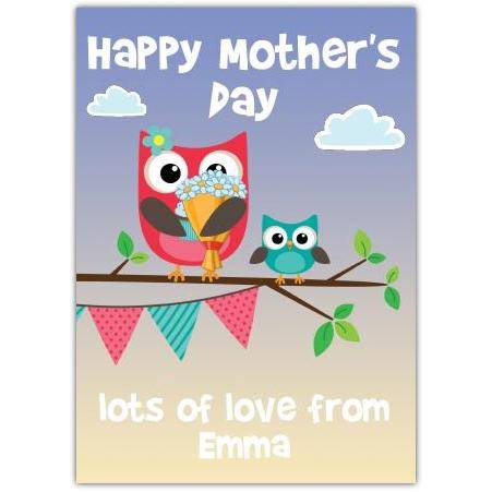 Happy Mothers Day Card with Cute Big and Little Owls Personalised Message