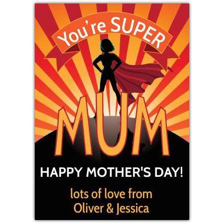 You're Super Mum Personalised Mothers Day Card with Superhero Design