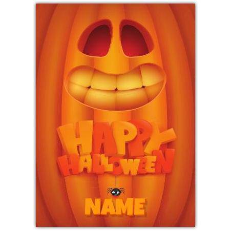 Personalised Happy Halloween Smiling Pumpkin Face Card with Custom Name